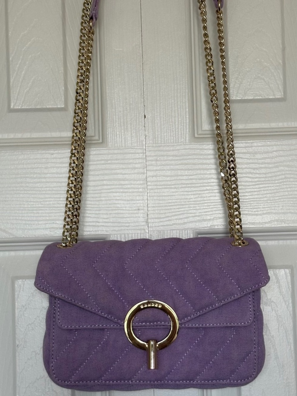Sandro Paris Purple Quilted Canvas Chain Crossbody Bag